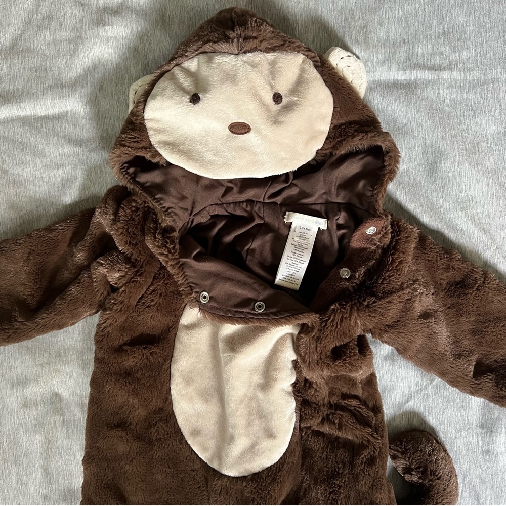 Pottery Barn Kids Plush Monkey Costume Toddler 12-24 Months Easy Snap Cozy - Picture 6 of 7